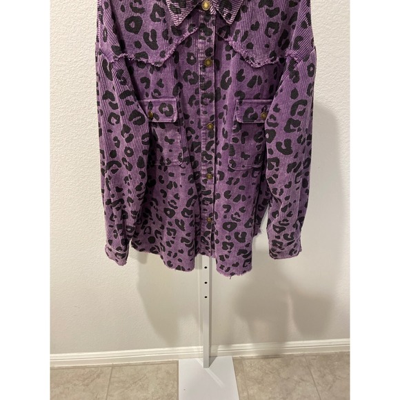Vanilla Bay Purple Leopard Corduroy Frayed Shacket Jacket Women's 100% cotton - Picture 4 of 11